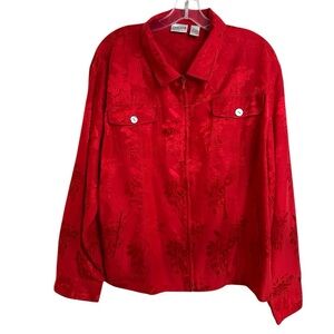 Chico’s Women’s Red Silk Blend Textured Shirt Size 3